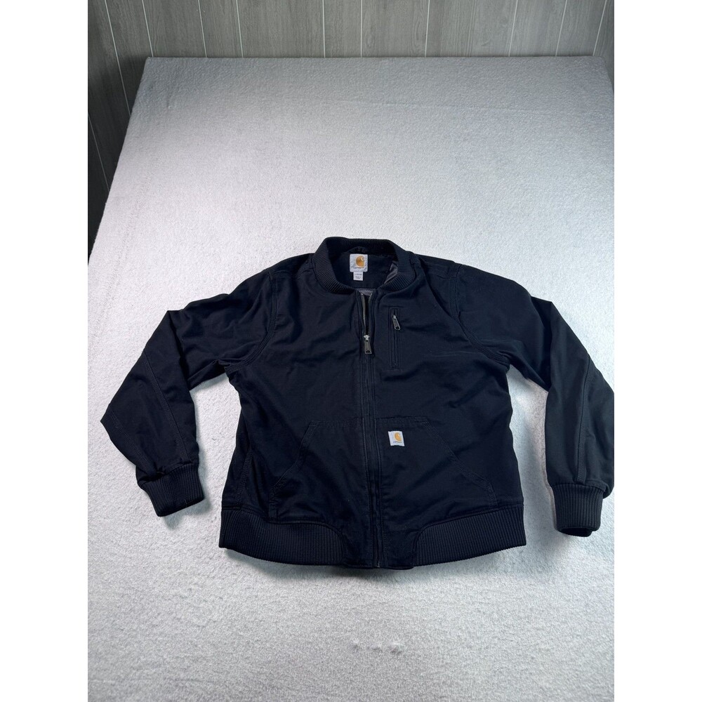 Carhartt Boys L (12/14) Black Full Zip Bomber Jacket Canvas Outerwear Coat